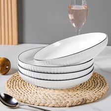 Yeqqzq 20 Oz Pasta Bowls Set of 4, Diameter: 20.3 cm, Height: 3.6 White 