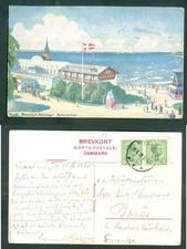Denmark. 1920 Postcard.  2 x 5 Ore King. "Marienlyst"  Spa Hotel, Helsingor.