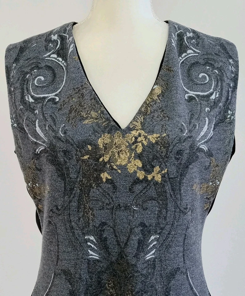 Vestido Vaina Talla 12 ROBERTO CAVALLI Gris Lana Dorado Plata METÁLICO FLORAL ITALIA Foto 4 de 4