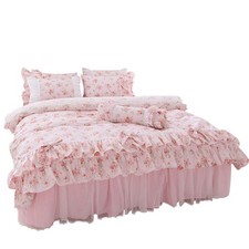 Romantic Rose Flower Print Bedding for Girls Duvet Cover Set with Bed Skirt P...