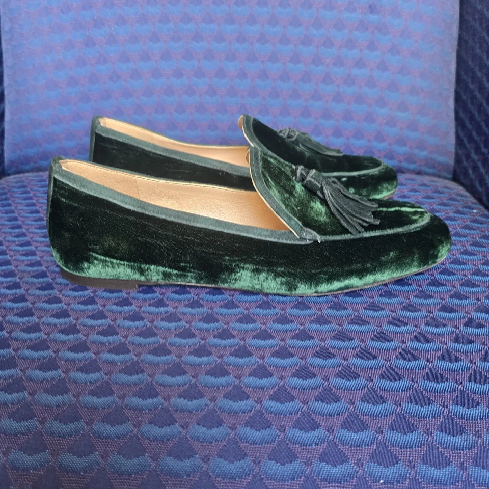 Mocasines J.Crew para mujer 7,5 terciopelo borla joya verde preppy zapatos de dinero antiguo Foto 3 de 4