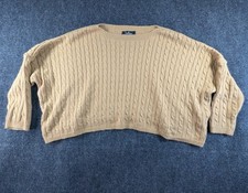Lulus Sweater Womens Medium Tan Cable Knit Long Sleeve Oversized Fit Crewneck