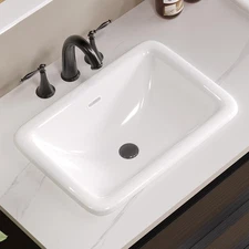 18 Inch Drop in Bathroom Sink White Rectangle Ceramic 18"x14"x7", 