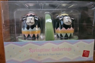 Russ Springtime Gatherings Mini Salt & Pepper Shakers - Easter-Black Sheep - NIB