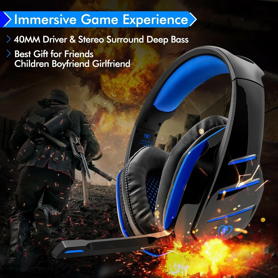 Gaming Headset für PS4, Surround Bass Sound Professional Kopfhörer mit Mikrofon  - Bild 3 von 4