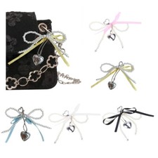 Stylish Bowknot Phone Charm Heart Keychain Pendant for Backpack Purse Bag Decors