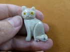 (Y-Cat-55-7) gray white Kitty Cat gemstone figurine cats Soapstone Peru effigy
