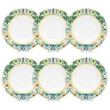 SET OF 6 Morris Garden Porcelain Soup Plates Floral Bone China Plates 8.5"