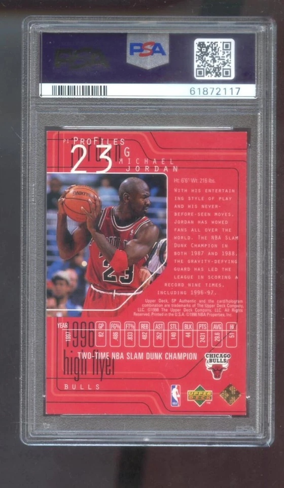 1997-98 Upper Deck SP Authentic Profiles #P1 Michael Jordan PSA 9 Graded Card - Image 2 of 2