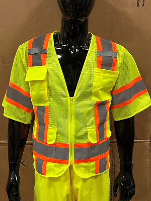 NSSV2023 SAFETY  VEST Hi Vis Lime ANSI Class 3 Mesh  w/ 2'' Reflective SHIPS FREE