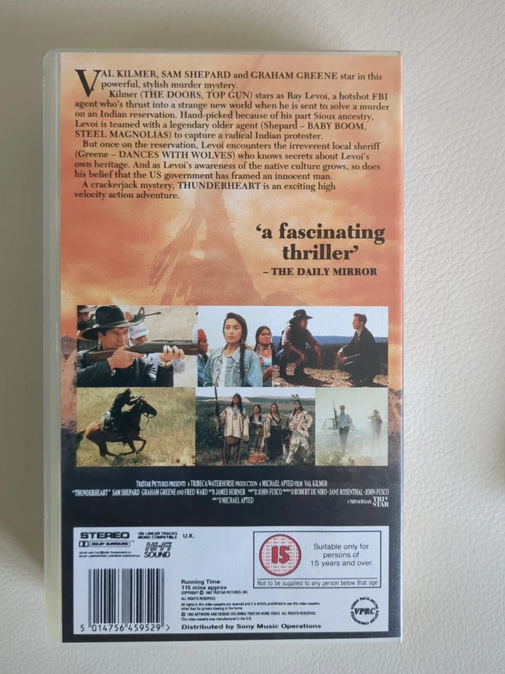 Thunderheart VHS PAL Video 1996 Val Kilmer Sam Shepard Columbia - Image 3 of 4