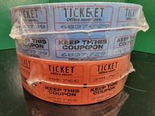2 Rolls of 2000 Ct Double Stub Raffle Tickets Red  Blue NIP 4000 Tickets Total