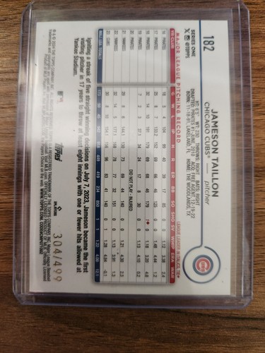 2024 Topps Series 1 - Jameson Taillon Chicago Cubs #182 Green Crackle Foil /499 - Picture 4 of 4