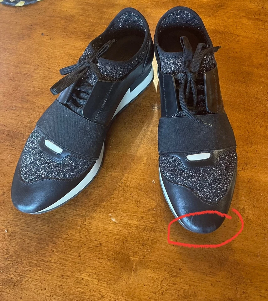 Balenciaga Black & Silver Glitter Race Runner Sneakers Size US 8.5 EU 39 - Image 3 of 4