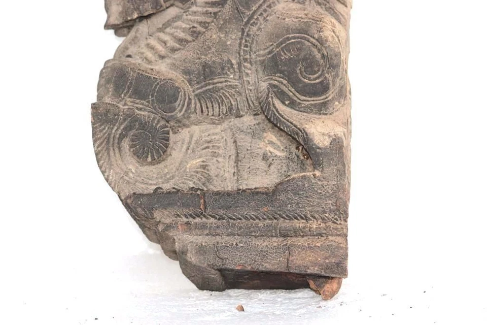 Panel de madera antiguo vintage raro tallado soporte Yali decoración del hogar coleccionable Foto 3 de 4