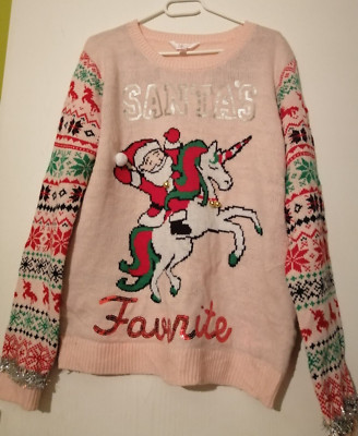 No Boundaries Weihnachtspullover Pullover Strick Oversize Gr XXL rosa Santas