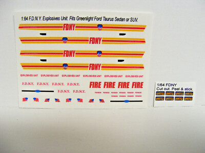 FDNY Explosive Unit 1:64 Water Slide Decals Fits Car or SUV For All White Cars