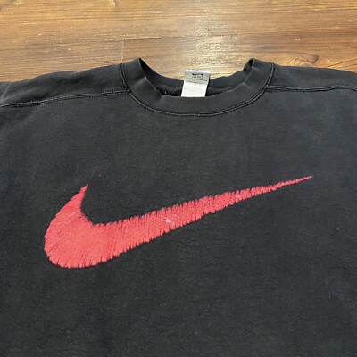 VINTAGE Nike Big Red Center Check Swoosh Black Sweatshirt XXL White Tag USA MADE | eBay