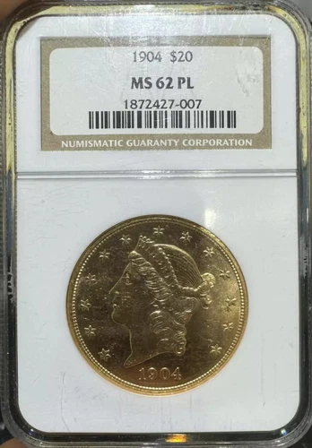 1904 $20 Gold Liberty NGC MS 62 PL