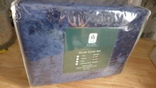 Duvet Cover Set Crushed Velvet Navy Blue KING PHF Shams 3PC Bedding Decor Luxury