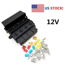 12 Way Blade Fuse Holder Box With Spade Terminals and Fuse 4X 4Pin 12V 40A Relay