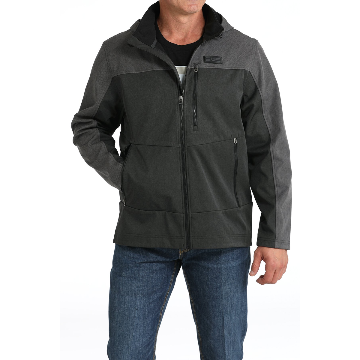 Cinch Men's Black Charcoal Grey Hooded Softshell Jacket MWJ1593002