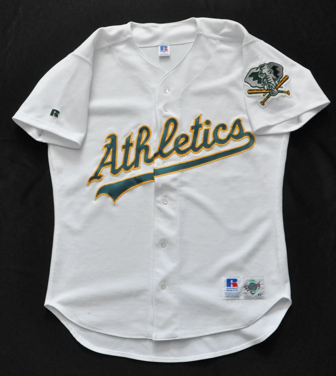 OAKLAND A'S ATHLETICS JERSEY CURSIVE BLANK WHITE RUSSELL MEN AUTHENTIC  44 L