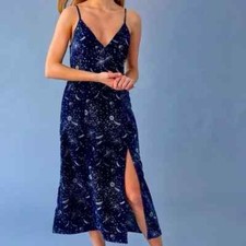 Urban Outfitters Women’s XS Rooftop Blue Velvet Constellation Midi Dress