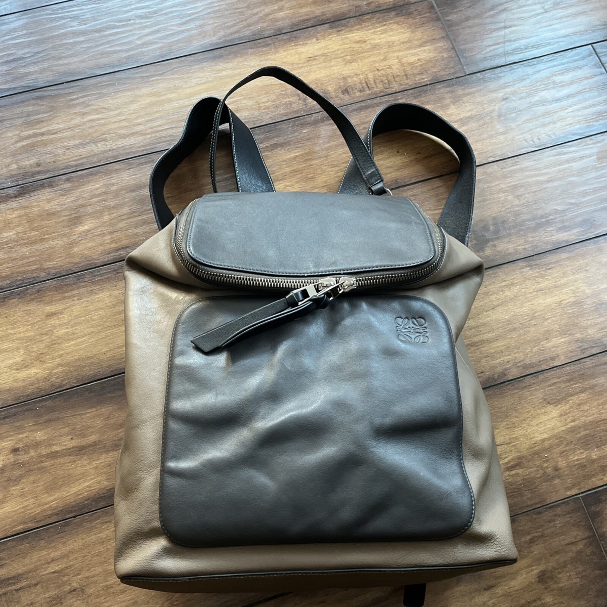 LOEWE Goya Rucksack Backpack Two Tone Brown Calf Leather