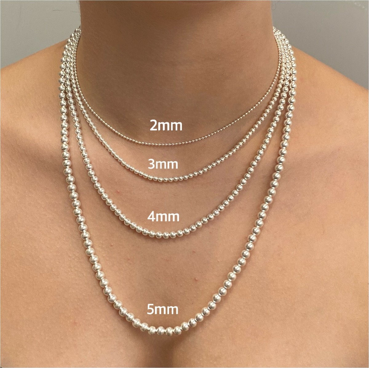 925 Sterling Silver Ball Bead Chain Necklace 2, 3, 4, 5, 6