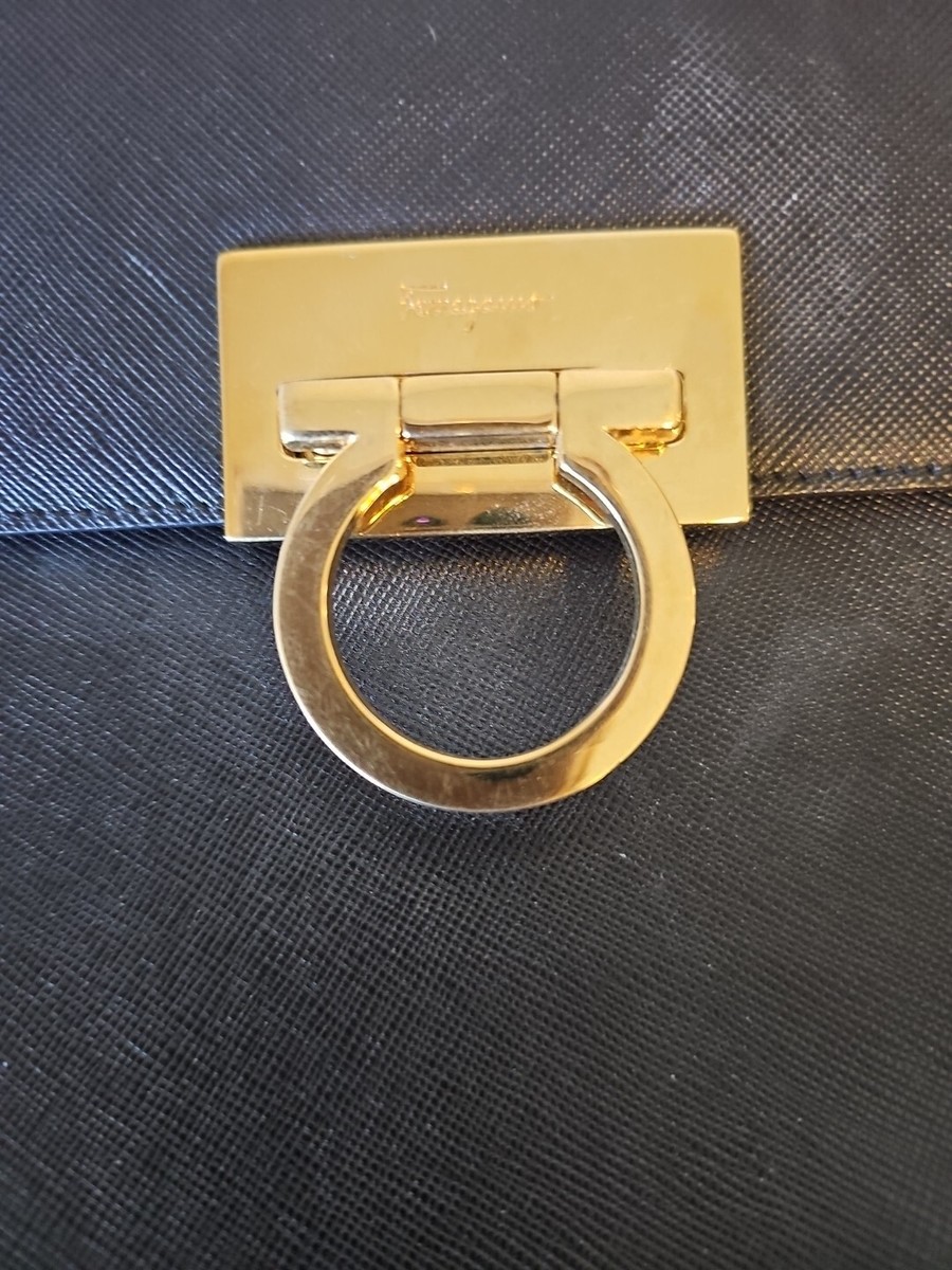 Salvatore Ferragamo Gancini Fold Lock Top Handle Leather Salvatore Ferragamo Gancini Fold Lock Top Handle Leather