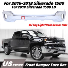 Front Bumper Face W/Fog Light & Sensor Hole Chrome For 2016-2018 Silverado 1500