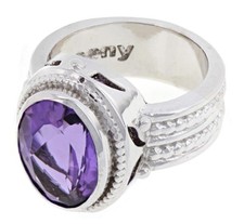 925 Sterling Silver Natural Amethyst Solitaire Rope Band Cocktail Ring Size 6.5