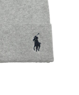 Polo Ralph Lauren Men's Gray/Black Pony Cotton Ribbed Cuff Beanie