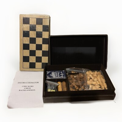 Leed's Chess Checkers Backgammon Fireside Games. Open Box