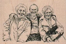 Smiling Trio 3 1/2 x 2 1/4" Rubber Stamp, Friends Stamp, Old Timers Stamp