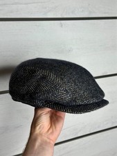 STETSON Flat Cap Hat Size 57 Herringbone Virgin Wool Linen Blend Made In Germany
