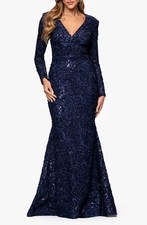 NEW XSCAPE Sequin & Soutache Mermaid GOWN DRESS SIZE 4 $308 NAVY NORDSTROM