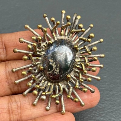 LARGE Mix metal Brutalist Organic Artisan Rustic Pendant .