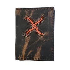 Twisted X Leather Trifold Wallet XH-239B Distressed Brown w Orange Embroidered