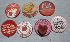 Vintage 1970s & 80s Hallmark Button Pins (Lot of 7) Love, Hearts Made in USA