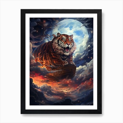 Tiger am Himmel 1 Kunstdruck gerahmt Wandbild Poster Leinwanddruck Bild