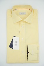 Men Eton Single Convertible Cuff Yellow Striped Contemporary Size 39 15,5