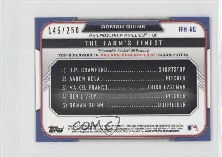 2015 Bowman The Farm's Finest Chrome Mini Shimmer Refractor Purple Roman Quinn - Image 2 of 2