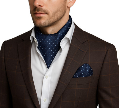 Marineblau Herren Ascot Krawatte & Tasche Taschentuch schick gepunktet Seide Schal Krawatte UK