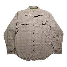 True Grit Shirt Mens M Beige Plaid Geometric Long Sleeve Button Up EUC