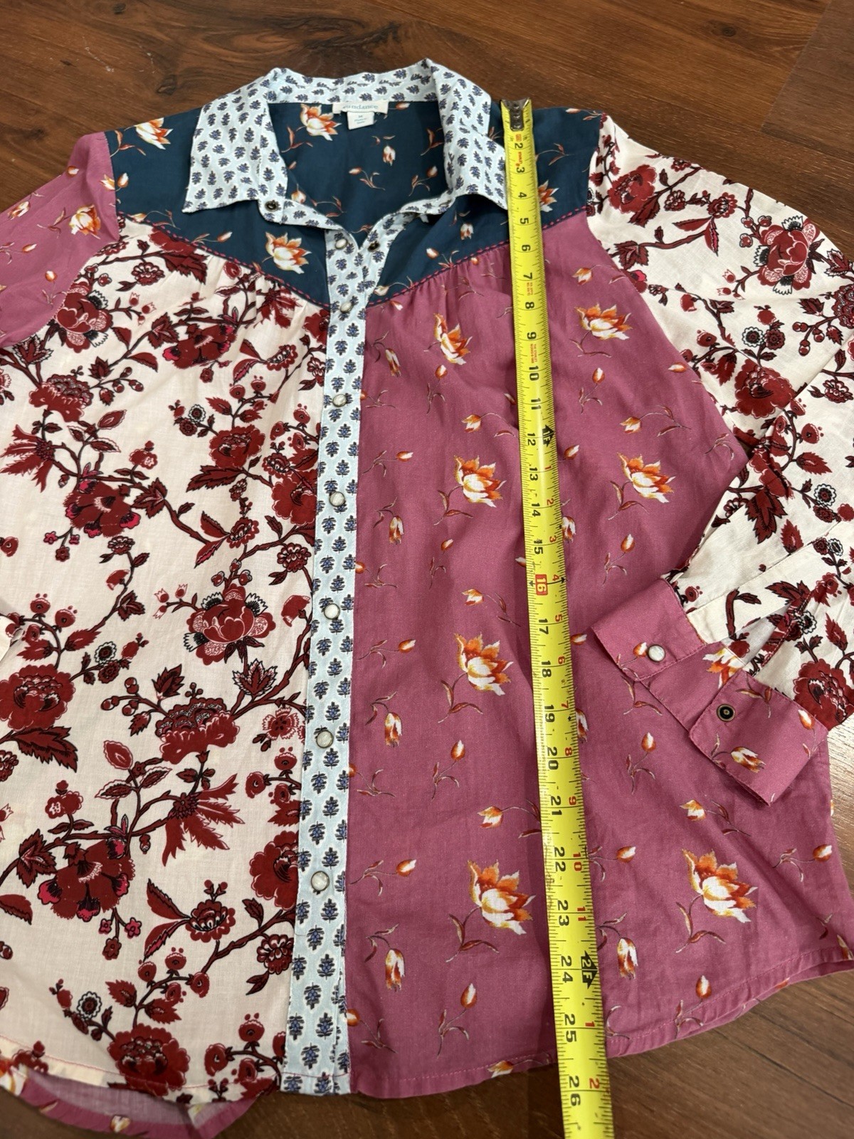 Sundance Patchwork Style Button Down Long Sleeve … - image 4