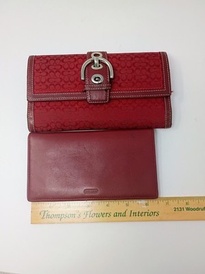 Vintage Y2K Coach Soho Wallet + Checkbook Red Leather & Jacquard