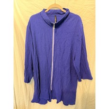 IC by Connie K Royal Blue Crinkle Zip Up Jacket Plus Size 3X USA Made