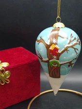 Glass Tear Drop Christmas Ornament Dove In Tree Nest Peace On Earth With Box